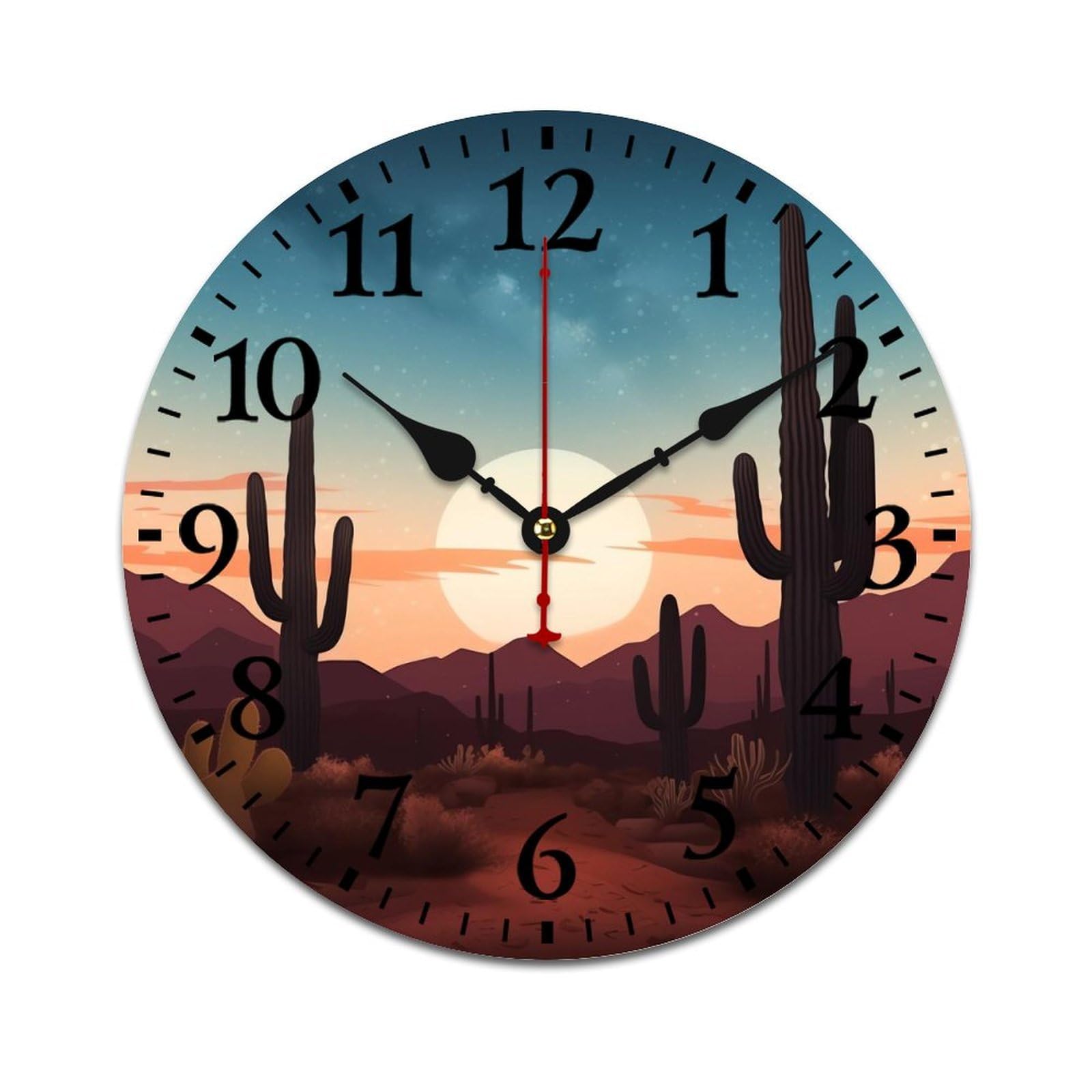 NTVOWPZO 10 Inch Wall Clock Wooden Desert with Cactus Battery Operated Wall Clocks Silent Non-Ticking Square Wall Clock for Living Room Kitchen Home Office Wall Decorative Clocks