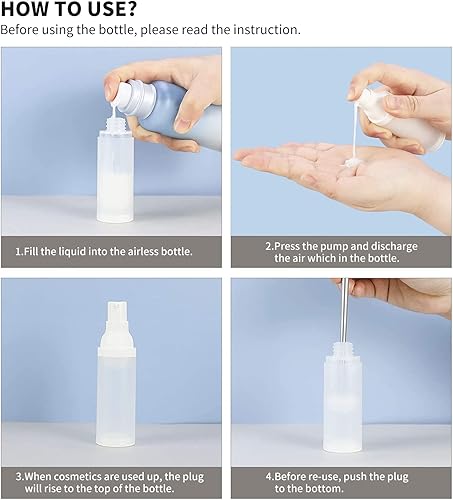 Miniatura 7 de LONGWAY Botella de bomba de crema cosmética sin aire de 1.7 onzas, dispensador de tamaño de viaje, recipientes recargablesfundación botella de bomba