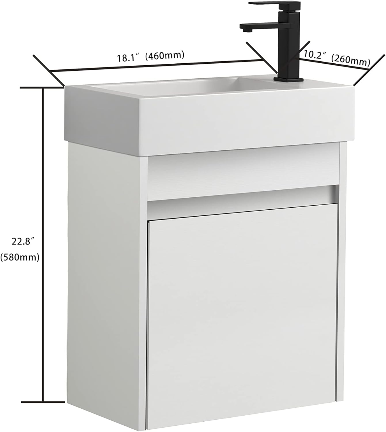 Floating Bathroom Vanity with Sink Combo for Small Space, 18" Wall Mounted Bath Storage Cabinet Vanity Set with Wood Door and Resin Basin, Modern White