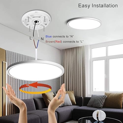 Miniatura 6 de LEDLightsWorld Lámpara de techo LED de montaje al ras, 12 pulgadas, 24 W, 2800 K, luz de techo blanca cálida, luminarias redondas de 3200 lm,