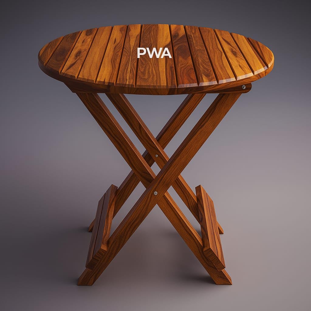 Pankaj Wooden Art Wooden Foldable Coffee Table Stool for Home Garden Outdoor Living Room Size - (L) 23x(W) 23X(H) 23 inch (Brown) (Round)-image-49