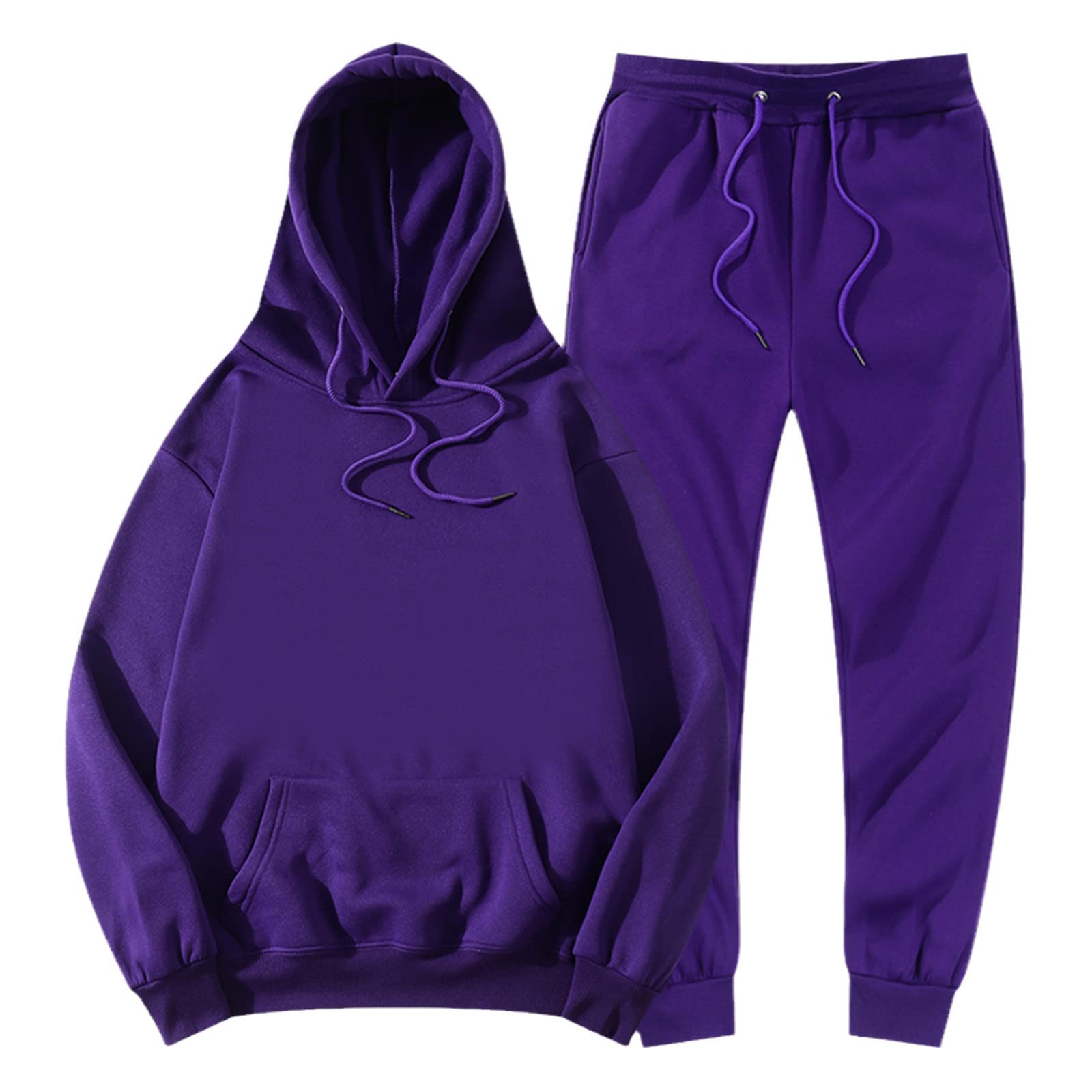 Tuta da uomo Donna Felpe con cappuccio e pantaloni da jogging pantaloni tuta in pile Jogger tuta sportiva Felpa Pullover, Viola, S