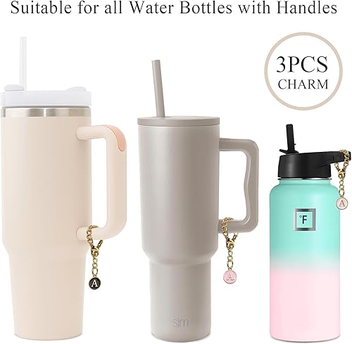 Miniatura 2 de Ekarley Accesorios de dije de letra para taza Stanley, 3 piezas de cadena inicial para botella de agua con asa de identificación con nombre para