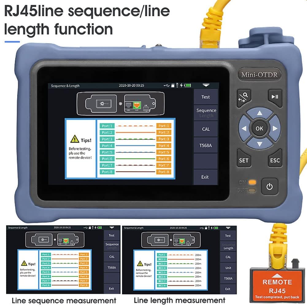 OTDR SM 11 en 1 con VFL OPM OLS Mapa de Eventos RJ45, FC/UPC SC ST LC Conectores incluidos, Reflectómetro de Fibra óptica 1310/1550 NM 26/24 dB con Pantalla táctil de 4,3 Pulgadas UPC (APC)
