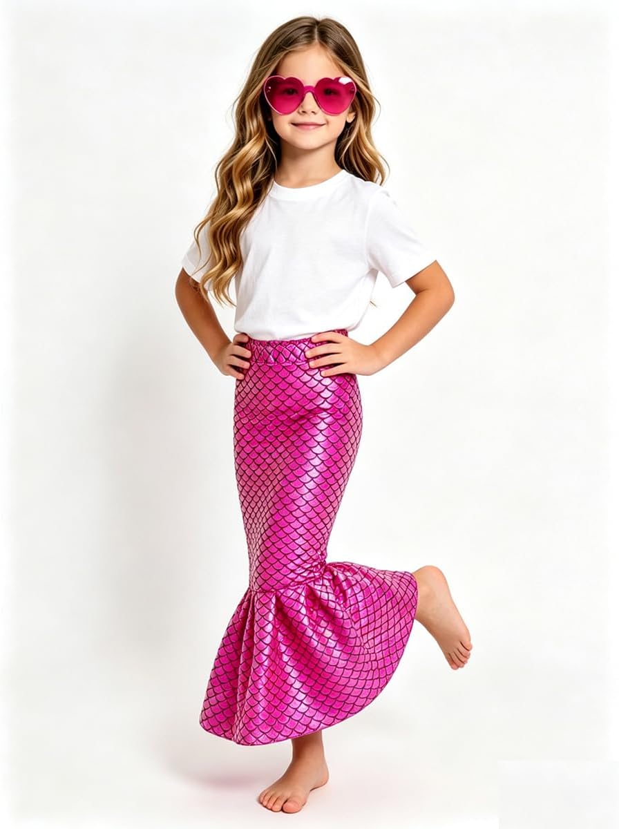 Girls Maxi Skirt Mermaid Long Skirts Shiny Outfits Elastic Waist Dress 4-12 Years
