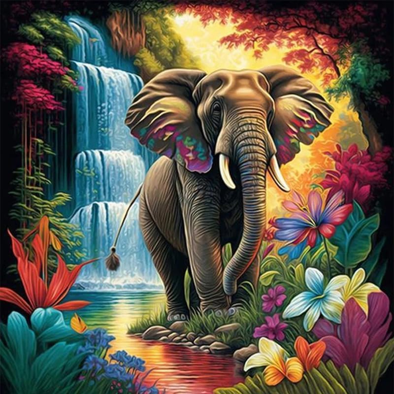 TREXEE Elephant River 5D Diamond Painting Kit for Adults & Kids, DIY Diamond Painting by Numbers Kit Paint by Numbers Kit Cross Stitch Pictures Arts Craft Gift for Kids & Adults (No Frame)(30X40CM)-image-11