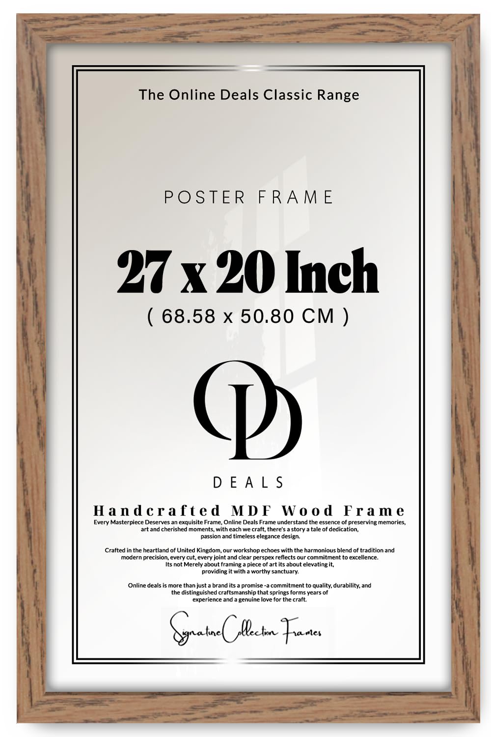 OD Deals | 27 X 20 Inch Poster Frame For Wall Mounting — Dark Oak Border For Paintings And Photos With Perspex Front For Living Room Or Art Gallery (68.58 X 50.80 CM) Elegant Display Option