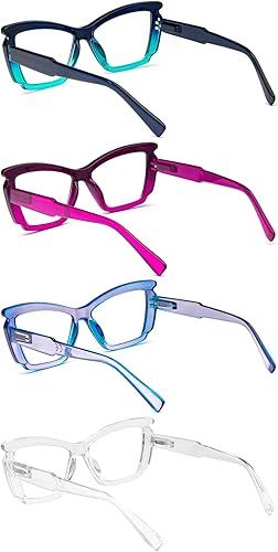 Miniatura 3 de KoKoBin Paquete de 4 elegantes lentes de lectura para mujer, a la moda, grandes, con bloqueo de luz azul, con bisagra de resorte