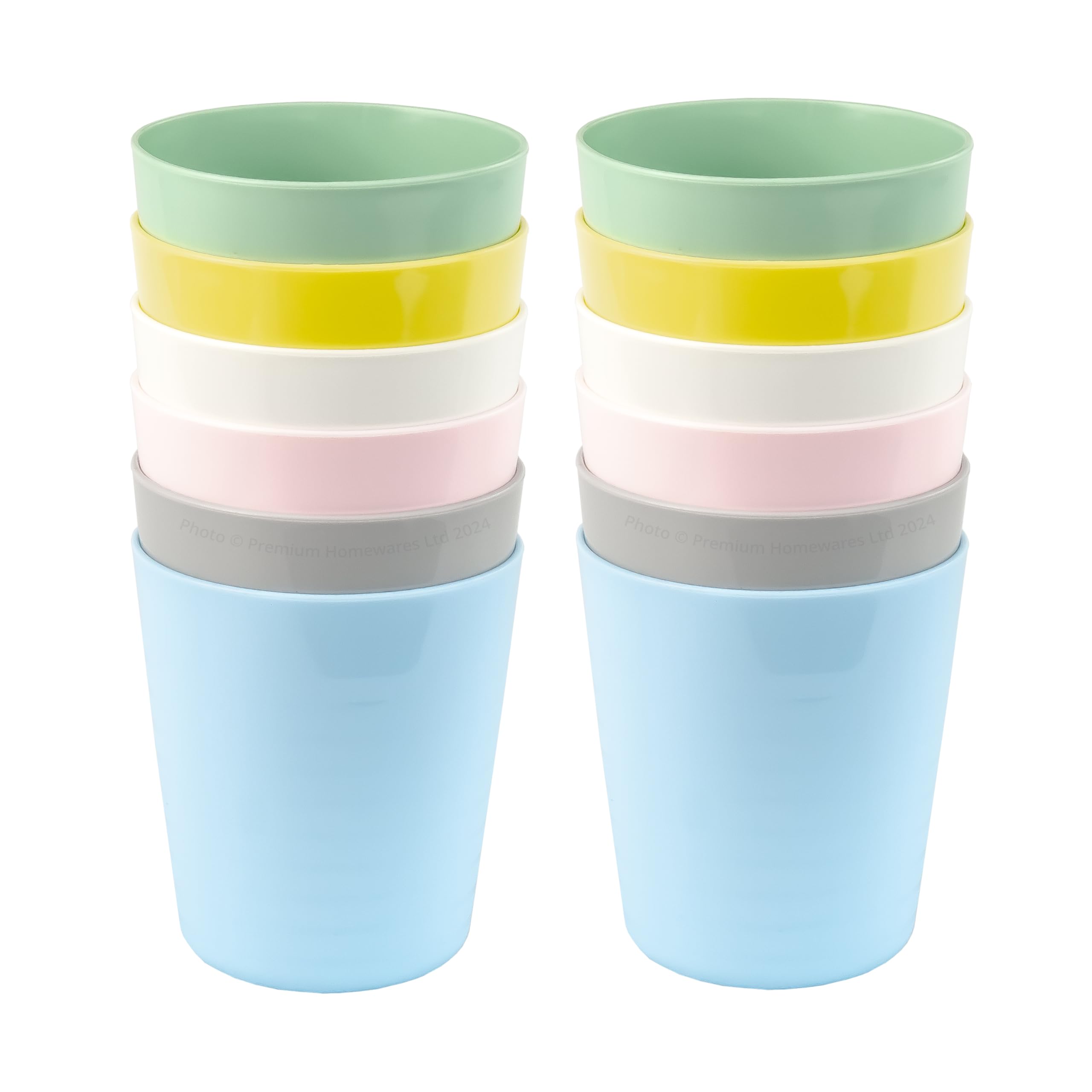 Set of 12 x KALAS Kids' Plastic Cups, 230ml, Mixed Pastel Colours, Stackable, Dishwasher Safe