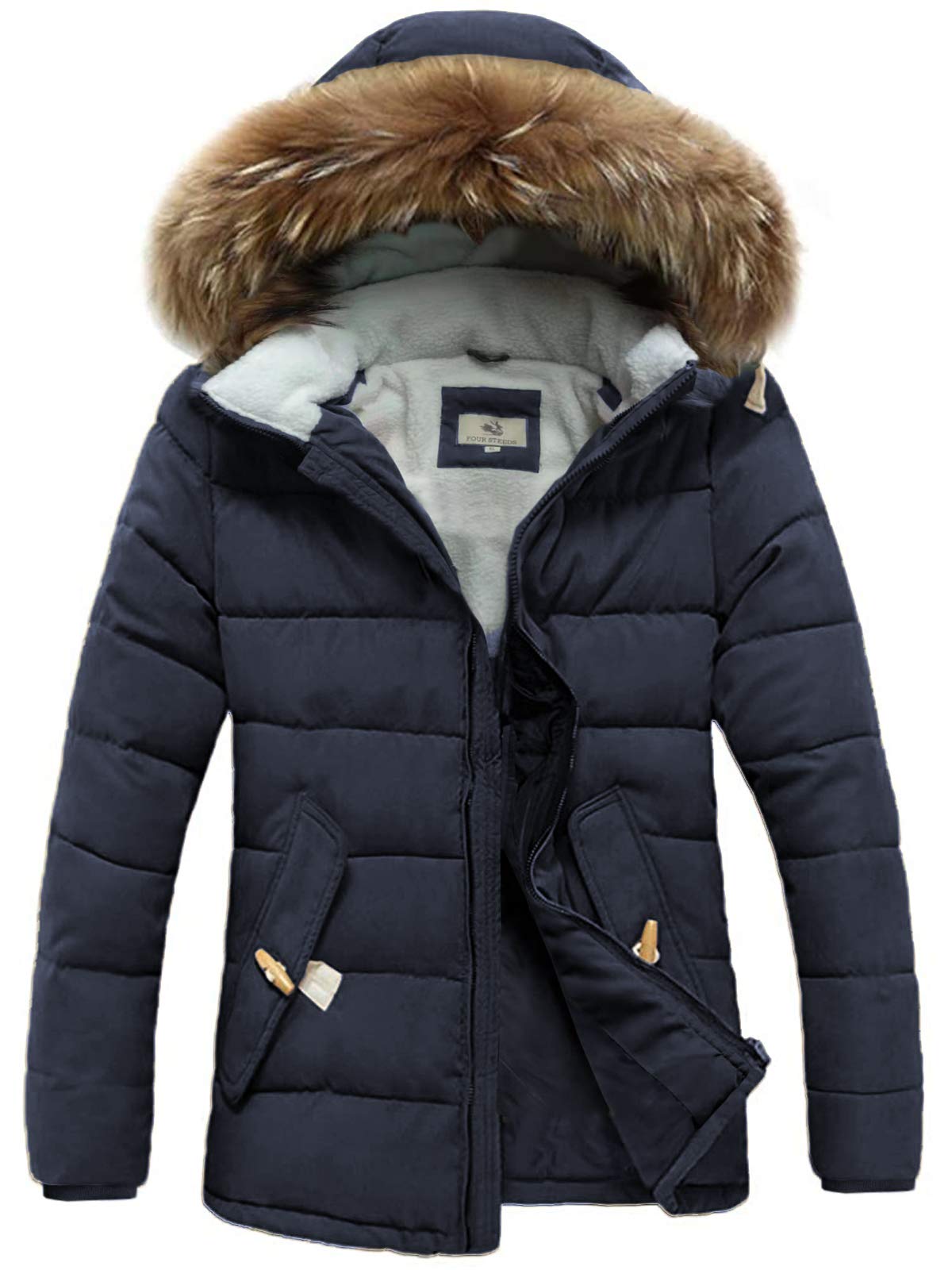 FOURSTEEDS Womens Faux Fur Hooded Warm Winter Outwear Parka Downs Puffer Coat