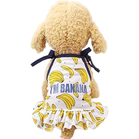 Amazon ふく福人気 通気性メッシュ小中型犬服 ｔシャツ 可愛いワンピース 犬恋人服 カップ ル服 お散歩お出かけウェアに 春夏服 ドッグウェア 日焼き防ぐ 脱毛保護 M バナナスリング ふく福 シャツ パーカー 通販