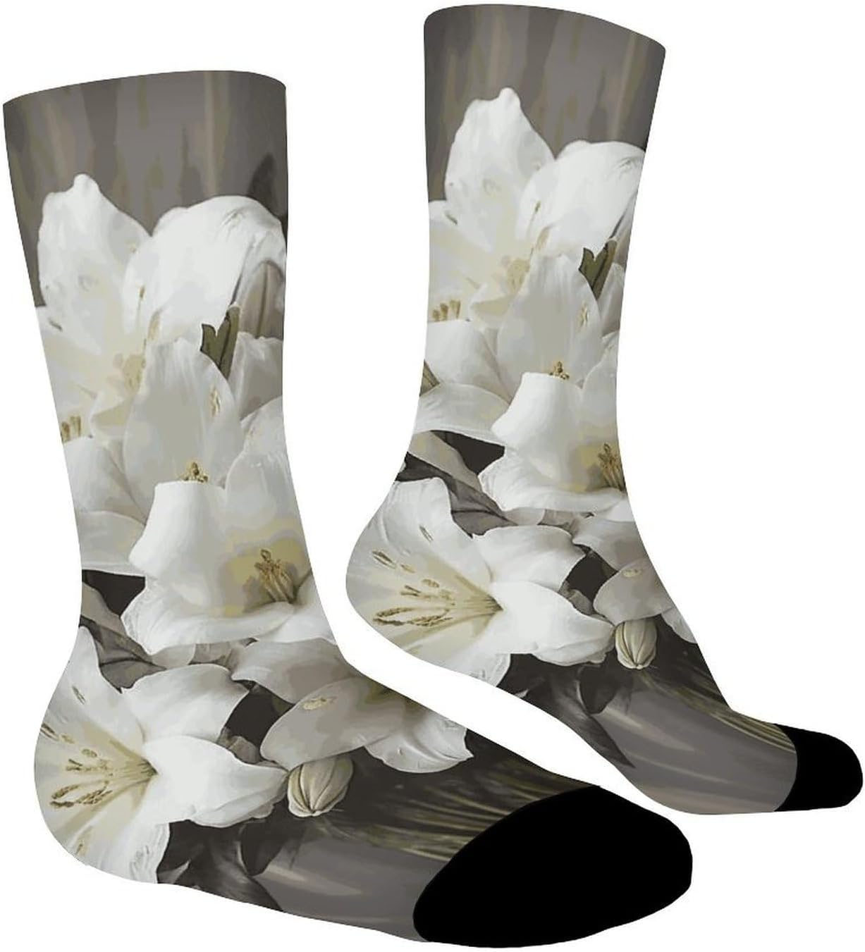 Breathable Sports Socks, Moisture Wicking, Lightweight Crew Socks | White Lily Bouquet Athletic Calf Socks for Women Men, Casual, Anti-Slip, Multifunctional Work Socks
