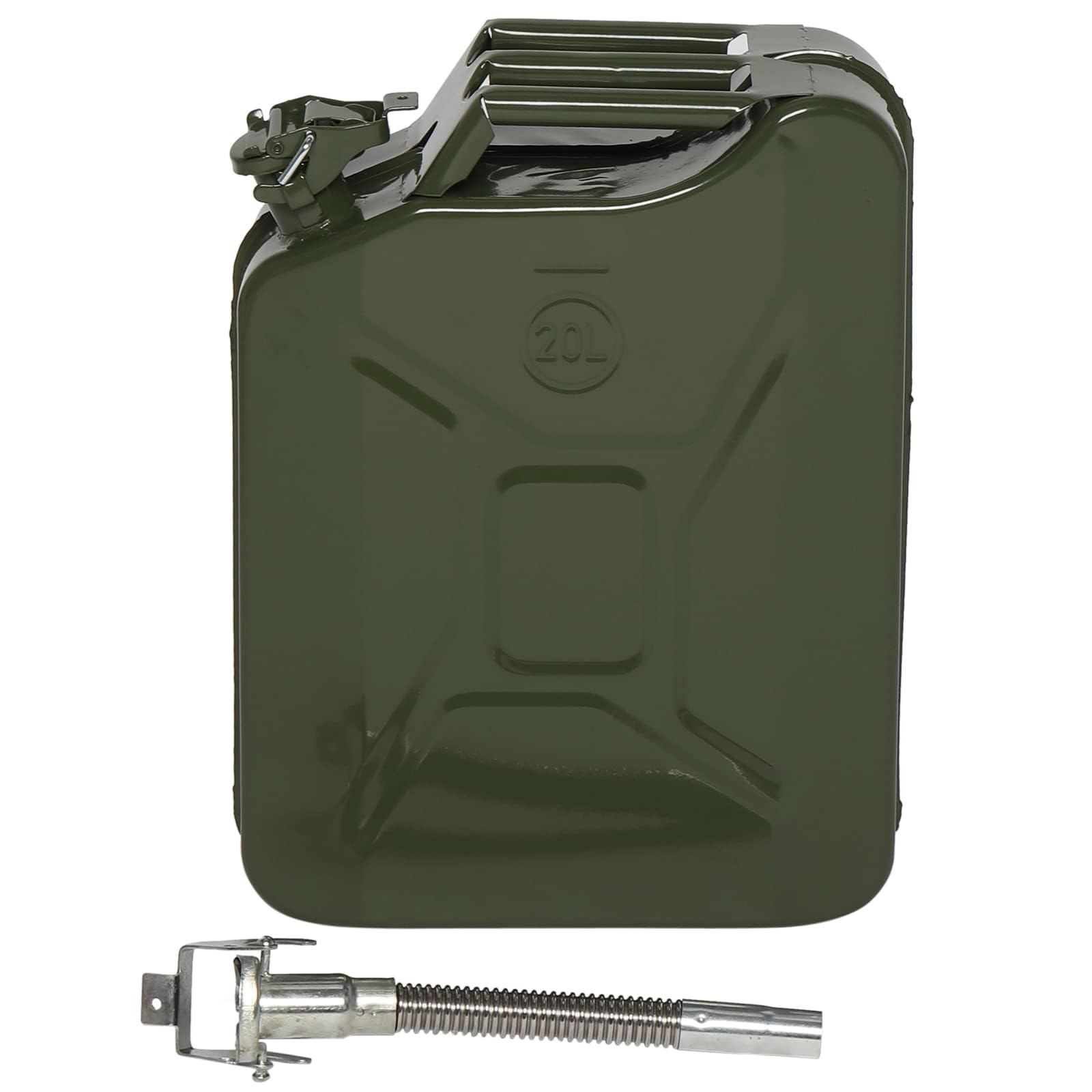Bonnlo Bidón de Gasolina 20 Litros, Metalico con Despachador Flexible Estandar UK, Verde Oliva 35x16x45 cm