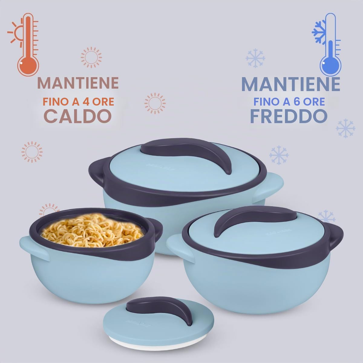 Pinnacle - Casseruola isolata con coperchio, set da 3 pezzi, 2,6/1,5/1 qt. Scaldavivande termiche per zuppa/insalata, contenitore per alimenti caldi in acciaio inox, set regalo per mamme - Vacanze