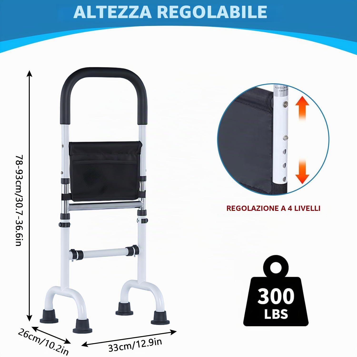 Aiuto in piedi per anziani, altezza regolabile per gli anziani, con piedini antiscivolo a ventosa, per la mobilità del letto, divano, WC