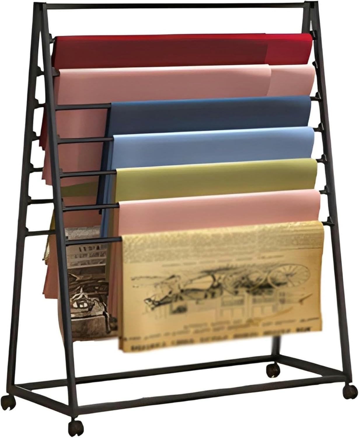 Freestanding Movable Scarf Rack Stand/Wrapping Paper Storage Organziers with Wheels, Metal Modern Double-Side Tall Display Shelf for Flower Shop/Retail Stores/Craft Room~/