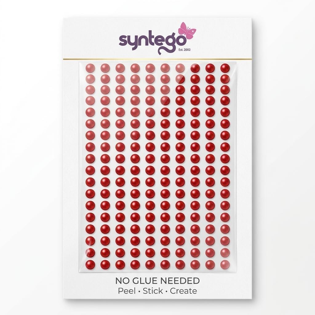 Syntego 400pcs 6mm Self Adhesive Pearls – Flat Back Pearl Stickers for Crafts, Scrapbooking & DIY – Craft Embellishments for Cards, Decorations, Art Projects (Red) — image 1
