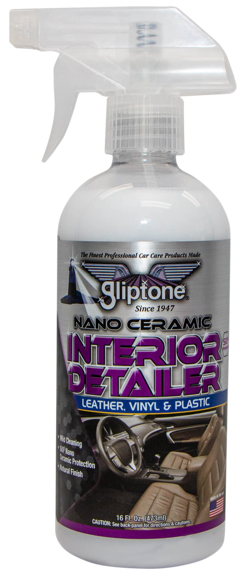 Gliptone Interior Automotive Quick Detailer Spray, Nano Ceramic Cleaner for use on Vinyl, Plastic, Rubber, Wood Grain and Painted Interior Panels,16 Fl Oz