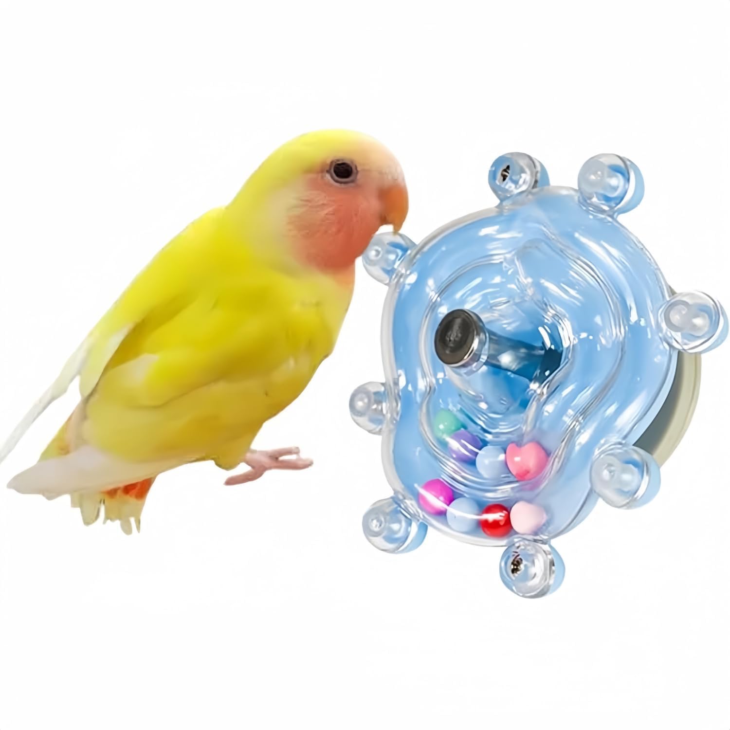 Parrot Spinner Toy Funny Parakeet Toy Interactive Spinning Wheel Rattle & Chew Beak Exercise for Small Medium Parrots Cockatiels Conures Lovebirds Anxiety Reduction (Blue)
