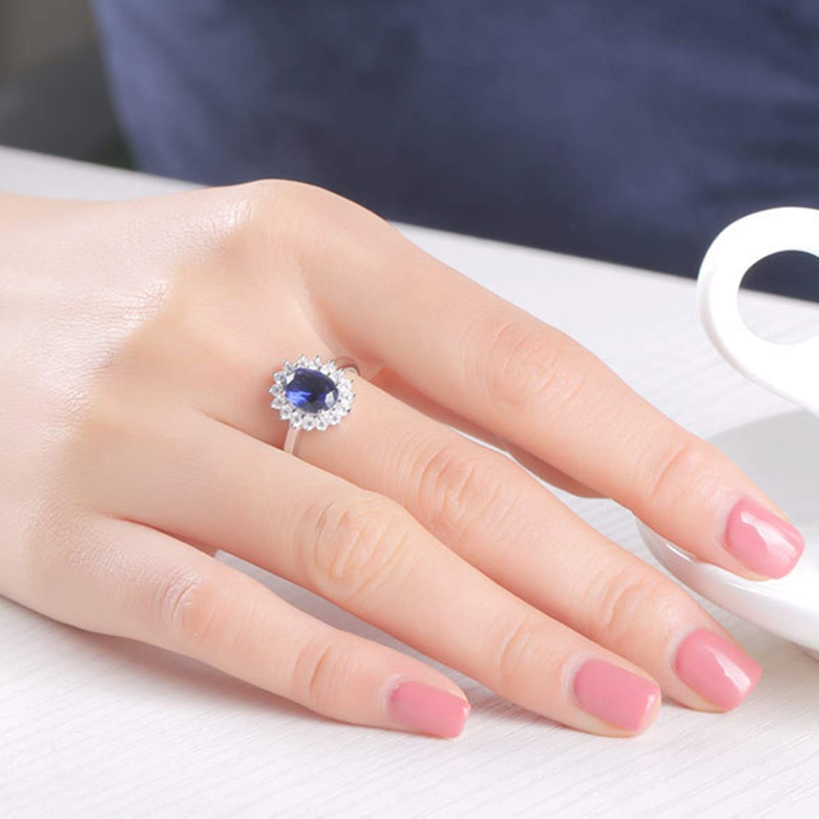 KnSam Damen Ring, Damen Halskette Echt Silber Sonnenblume Hochzeit Schmuckset Aus 925 Silber Für Damen Frau Mit Erstellt Blauer Saphir Blau