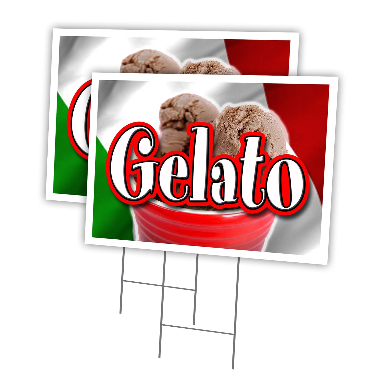 Gelato 2 Pack of 18" x 24" Yard Sign & Stake | Advertise Your Business | Stake Included Image On Both Sides | Made in The USA