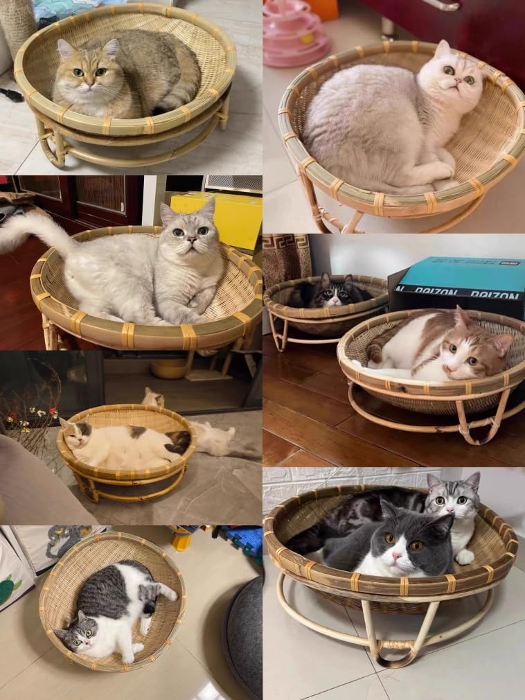 Amazon | MAIDEHAOA 猫用ベッド キャットハウス 手編み編み 竹編み