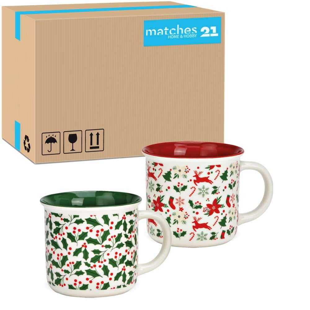 matches21 HOME & HOBBY Weihnachtstassen 36er Set Porzellan Weihnachtsdekor rot, grün - Süße 400 ml Kaffeetassen als Glühweintassen spülmaschinenfeste Weihnachten Henkel-Becher