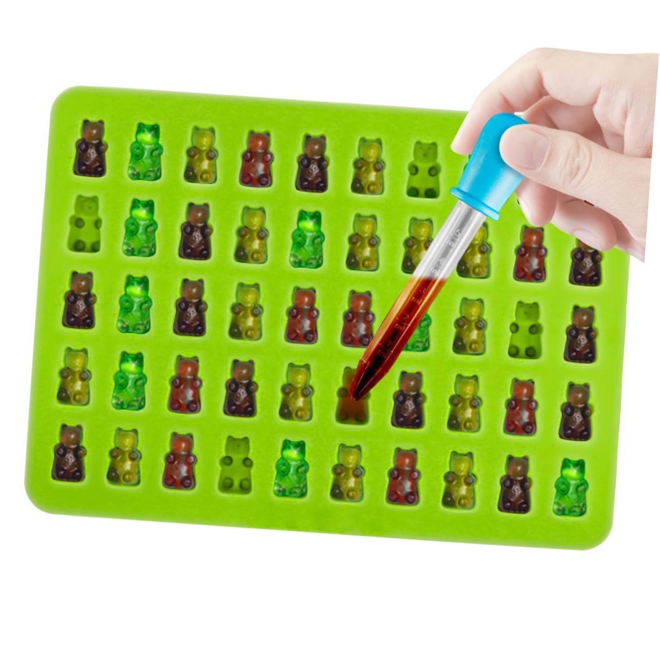 5sets Stampo Forma di Orso in Silicone per Cioccolatini e Caramelle con Contagocce per Dolcetti Azzurro Verde Rosa Giallo