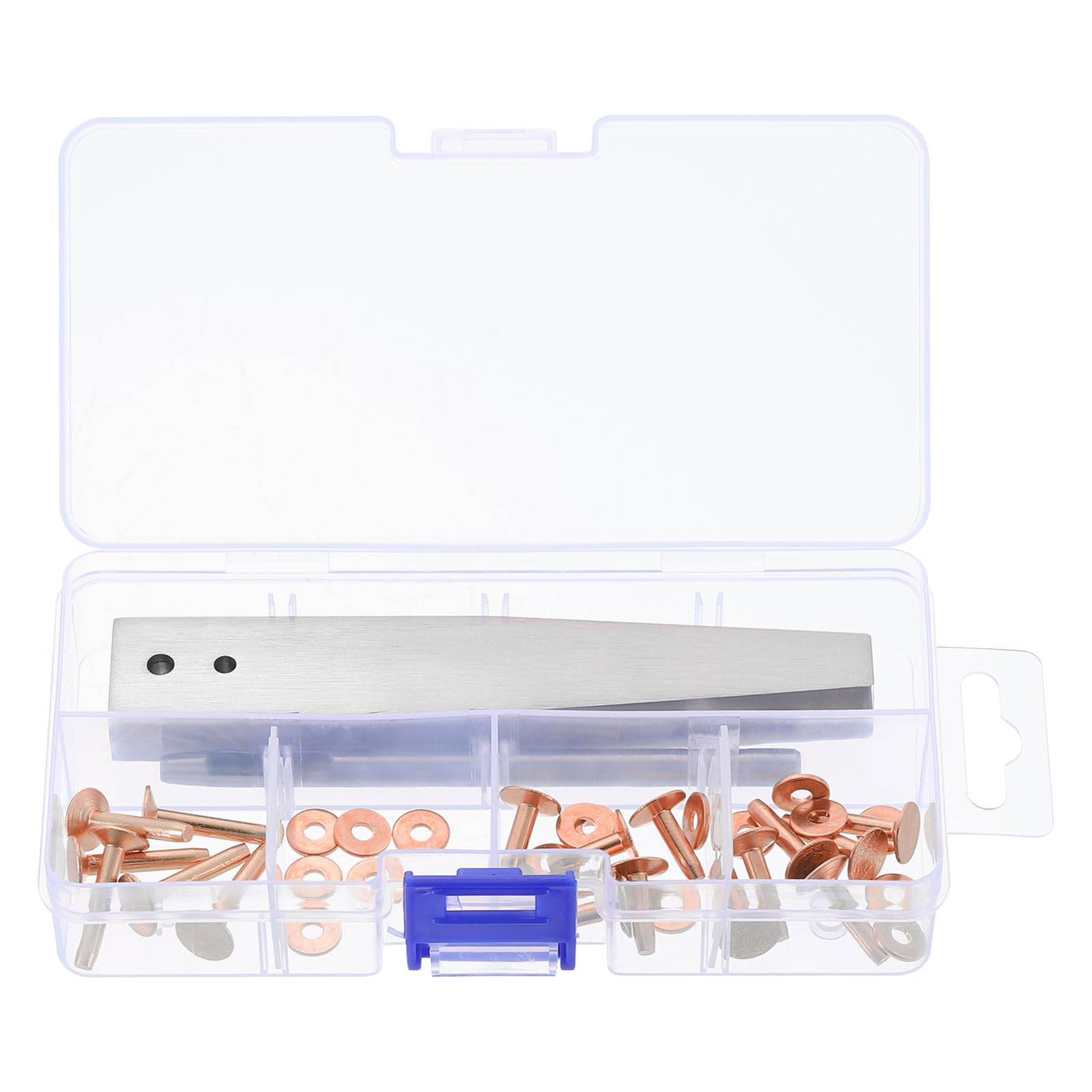 uxcell 18Set 3 Sizes Copper Rivets and Burrs Assortment Kit, Solid Leather Fastener with Burrs Setter and Rivet Fastener Install Setting Tool for Leather DIY Craft Supplies, Copper Tone