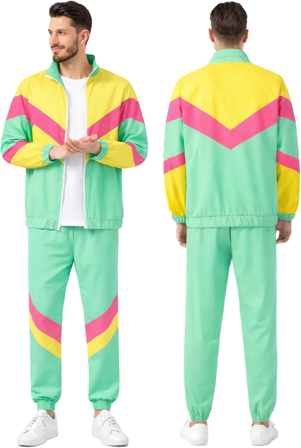 Deaboat 80s Outfit for Men 90s Tracksuit Costumes Mens Retro Windbreaker Work Out Track Suit 2 Piece Casual Jacket Pants Set