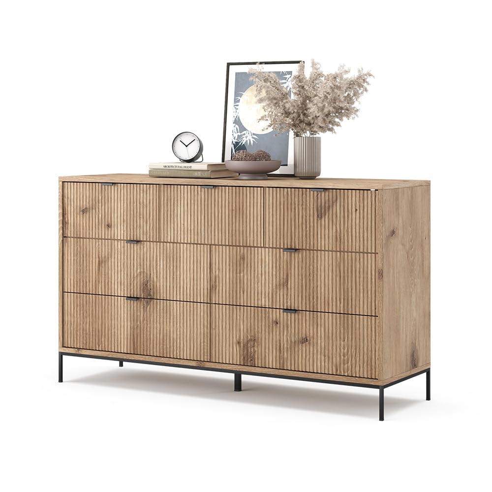 Vicco Aparador Eliza, Roble Vikingo, 42 x 81 cm | con 7 cajones, para guardar ropa y artículos del hogar