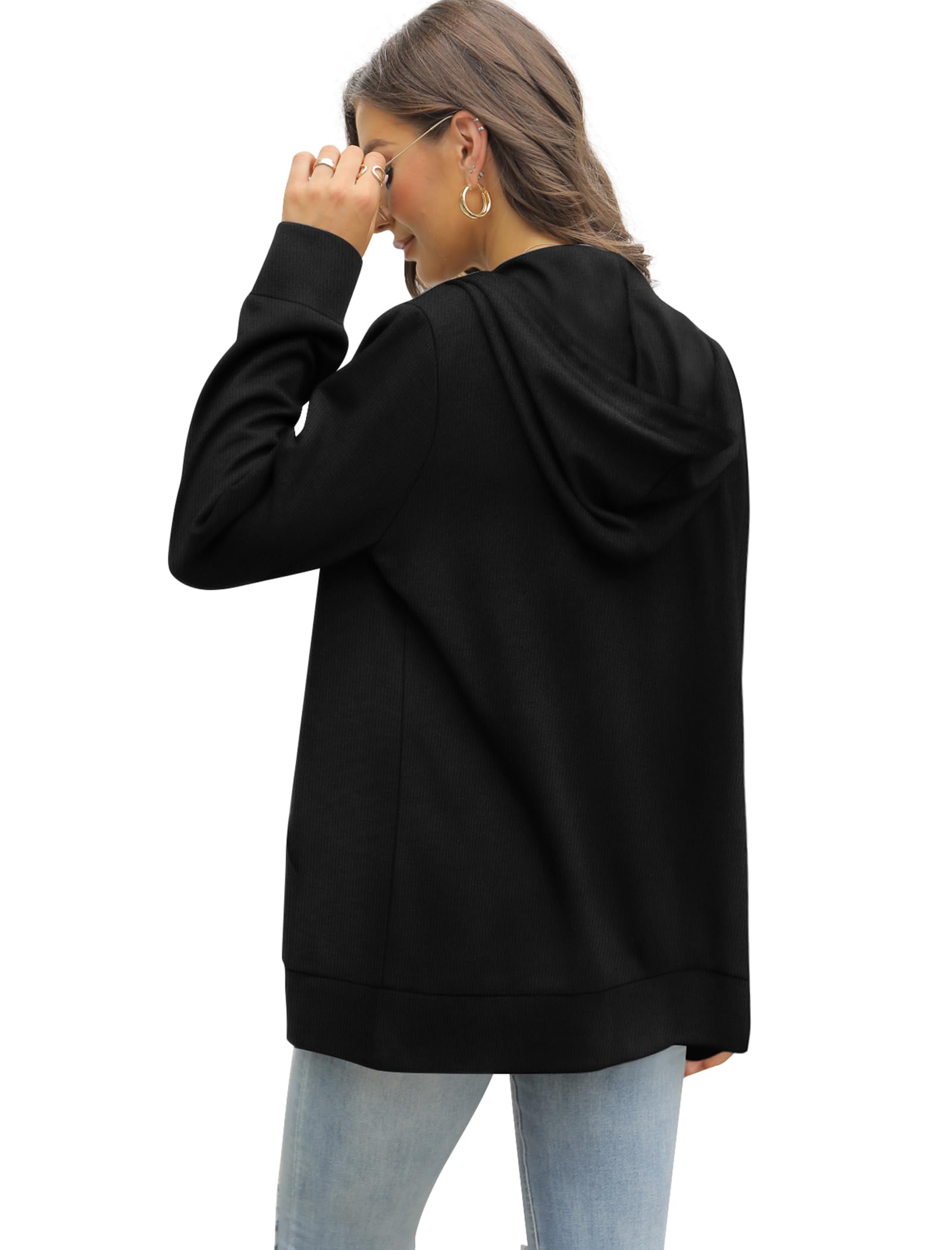 Saloogoe Felpe con cappuccio leggere con zip per le donne felpe con cappuccio a maniche lunghe giacca sottile con cerniera