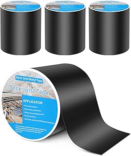 FAHKNS Joist Tape for Decking, 6" x 50' Seal Butyl Joist Tape Deck Joist Flashing Tape Waterproof Weather Resistance Anti-Corrosion Deck Joist Tape for Protect Deck Joist Beams Black 4Pcs