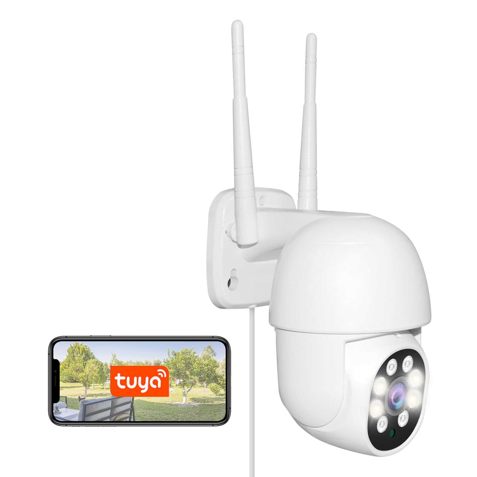 YoLuKe Tuya Cámara PTZ WiFi 1080P Alexa Smart Monitoring - Cámara de vigilancia inalámbrica al Aire Libre 355°/90° giratoria/Seguimiento automático/Audio bidireccional/visión Nocturna de 30m