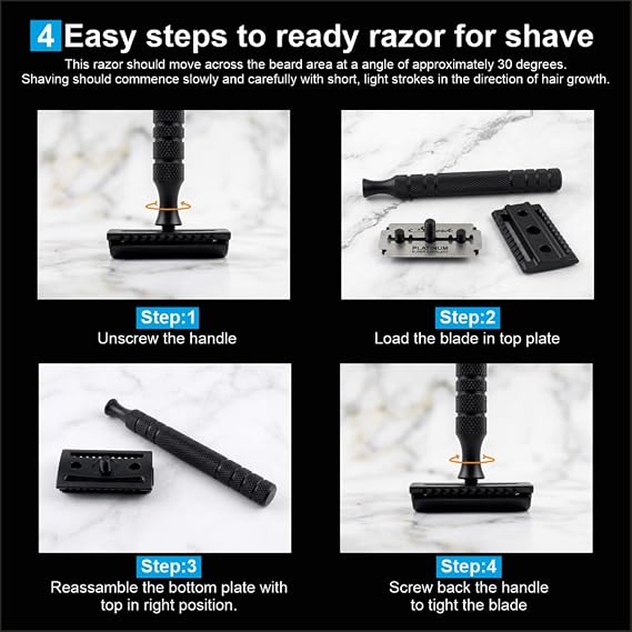 Safety Razors for Men - Double Edge Razor for Smooth Shave - Premium Stainless Steel Razor for Men and Women - Classic Design and Fit for All DE Blades VINTAGE BARBER LONDON