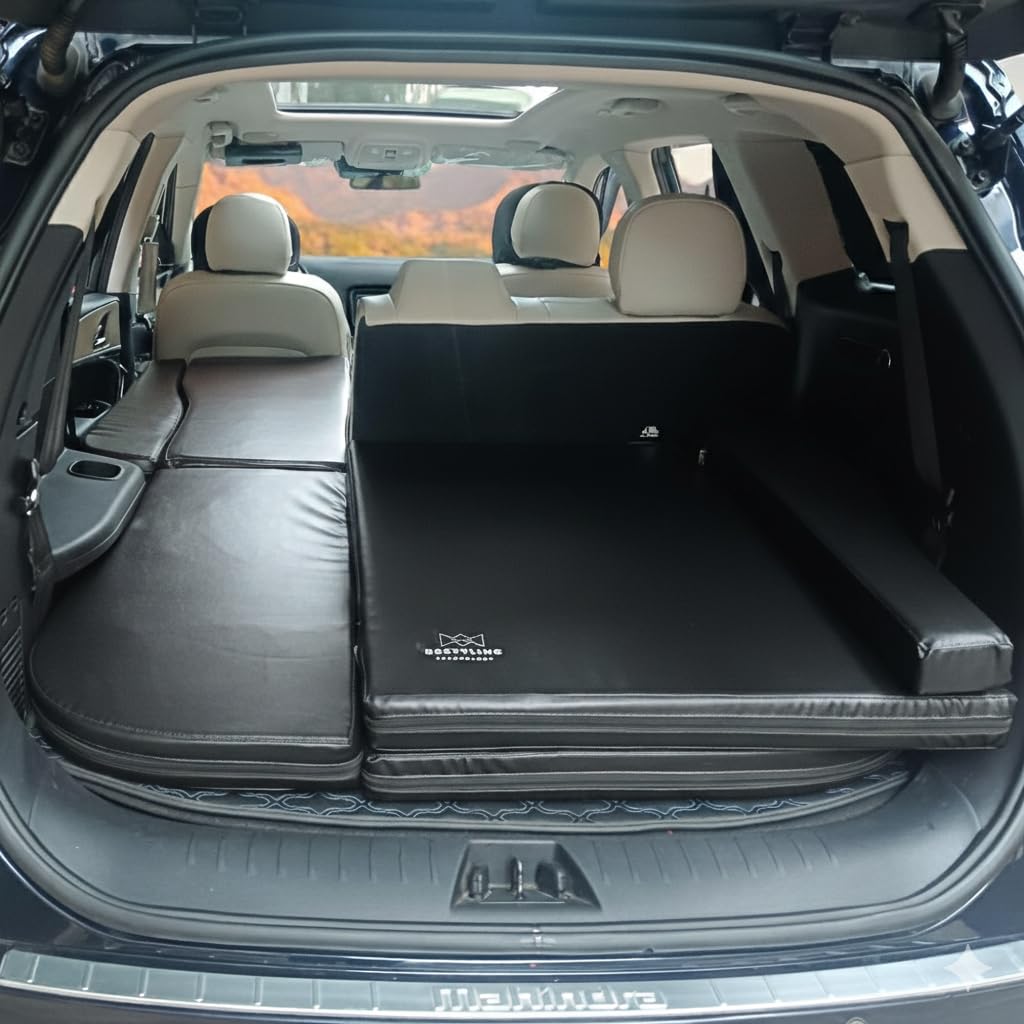RESTYLING TECHNOLOGY Foldable Car Bed for Mahindra XUV700 7-Seater | 2-in-1 Comfort Technology | Fully Foldable, Waterproof, Scratch-Proof | 60/40 Split, Lightweight 7kg | (Luxury Variant - Black)-image-4