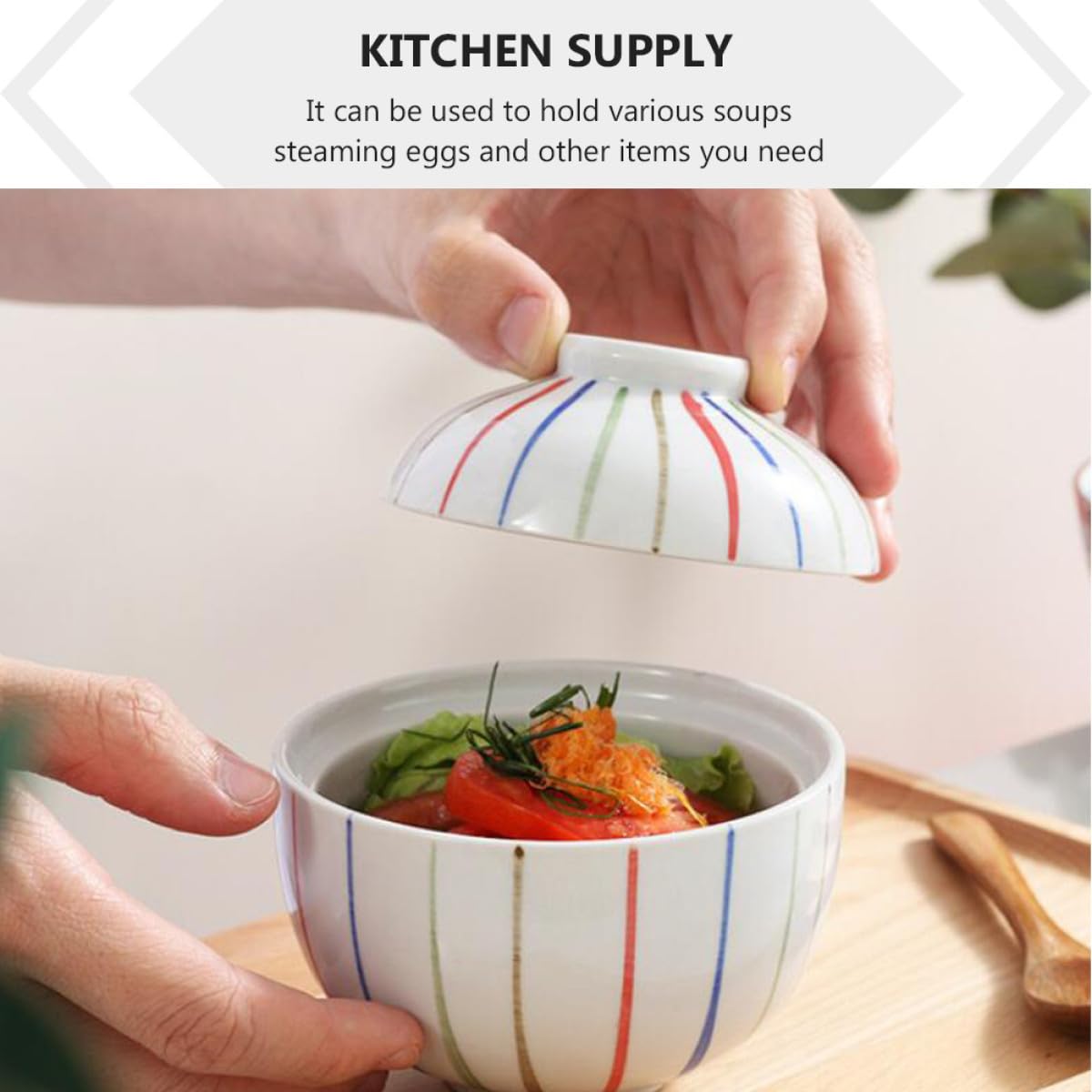 TOYANDONA Keramikschale mit Deckel, für Eierdämpfen, Suppe, Reis