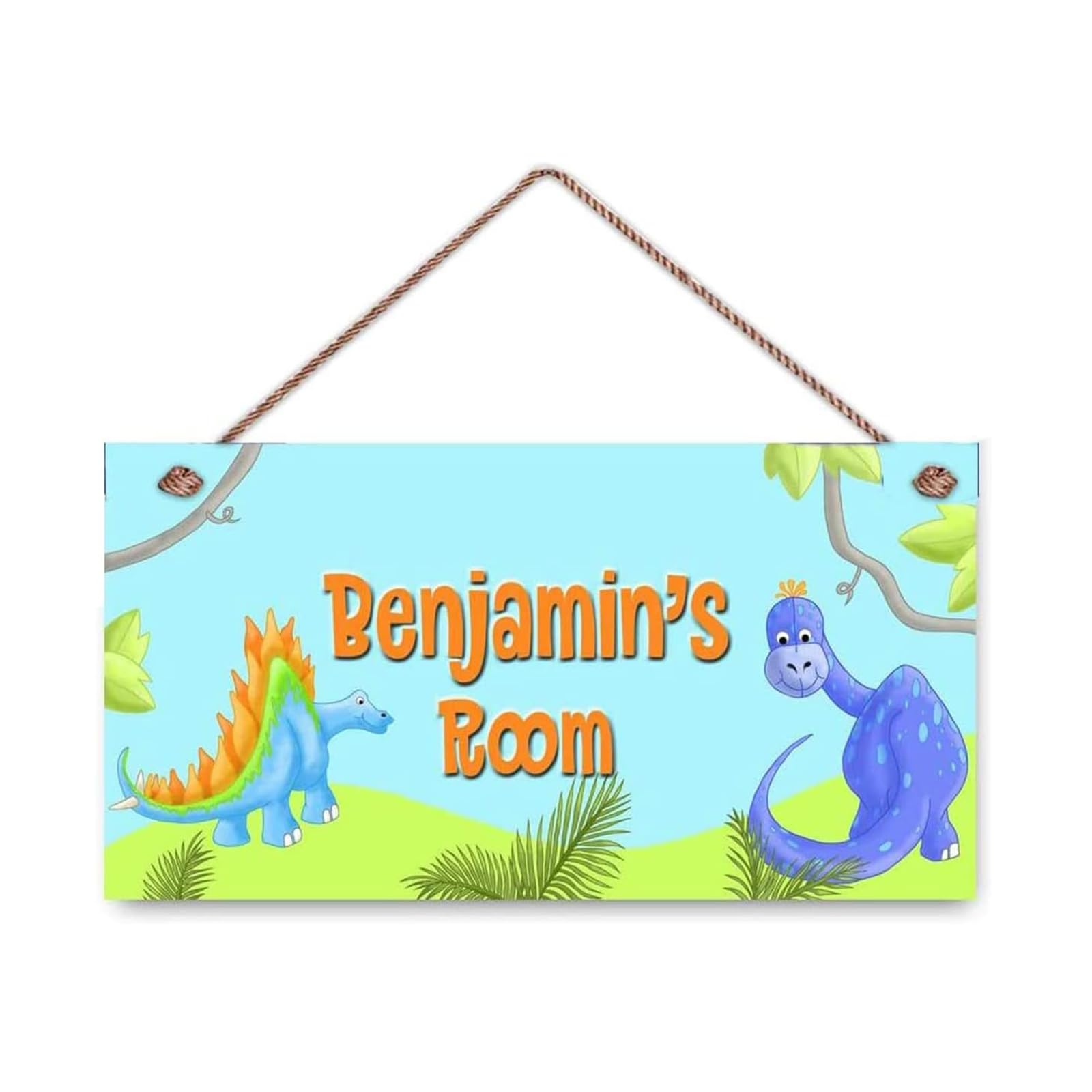 Personalized Name Hanging Dinosaur Wood Sign Boys Girls Bedroom Decor Wall Art Toddler Baby Nursery Wood Plaque (KL-13)