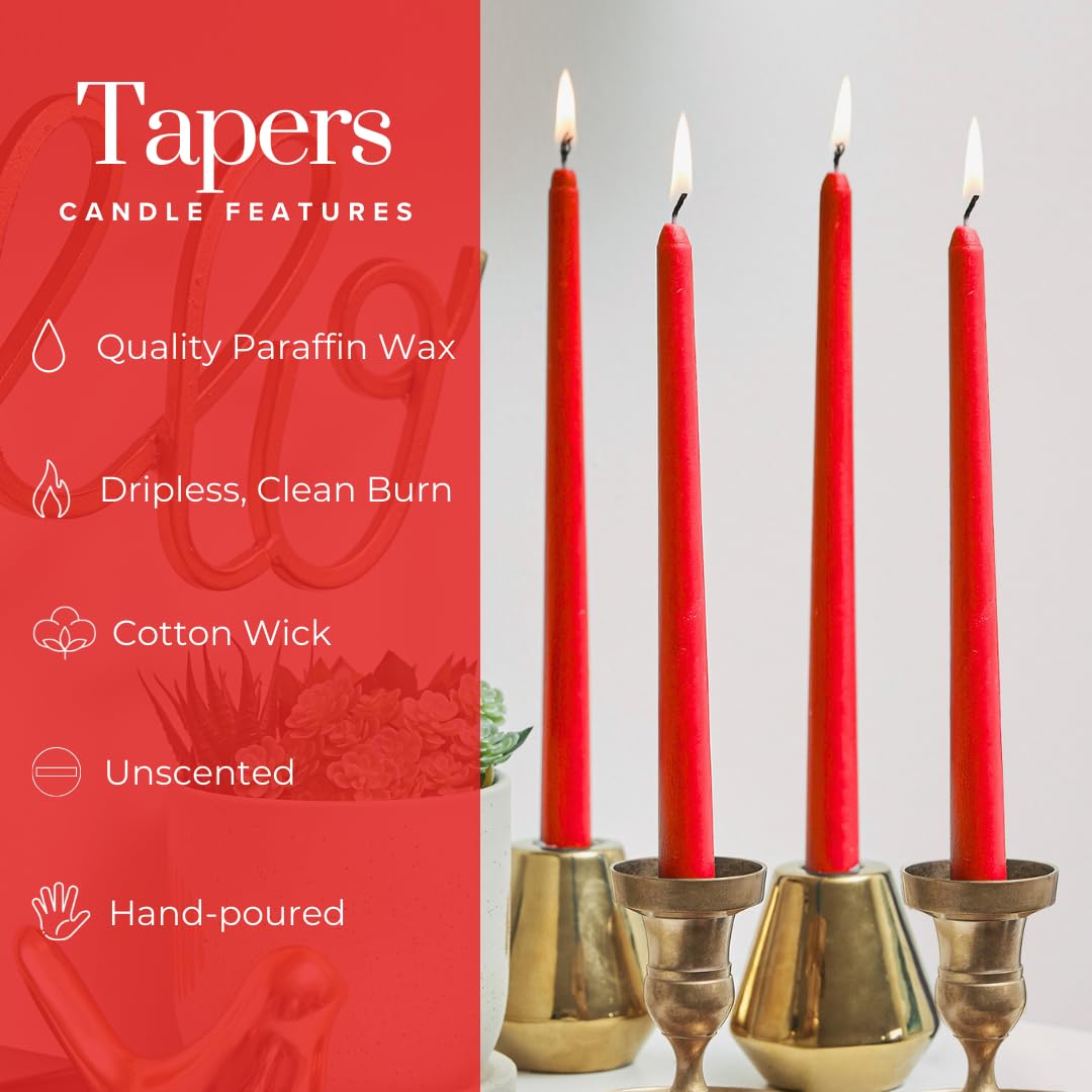 Simply Soson Rote Spitzkerzen, tropffrei, 25,4 cm, 4 Stück, tropffreie Spitzkerzenständer, hohe Kerzenständer, lange Brenndauer, perfekt für Abendessen, Hochzeit, Party oder Weihnachten, konische