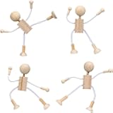 Milisten 4pcs Wood Peg Dolls Unfinished Wooden People Doll Robot for DIY Painting Craft Art Peg Game Party Decoration