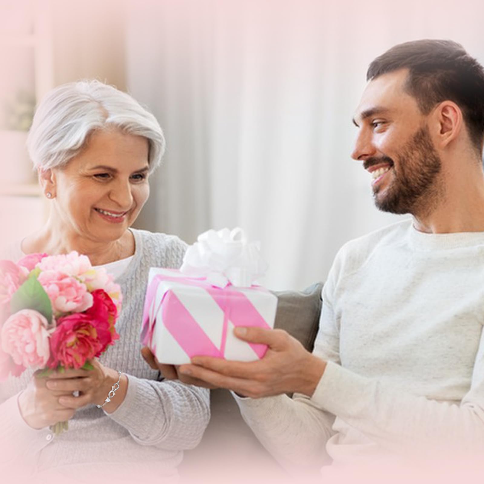 Tusuzik Bracciale Argento 925 Donna, Bracciale Infinito Donna Argento 925 con Cuore Zirconi Regolabile Bracciali Donna Gioielli Regalo per Mamma Amica Ragazza