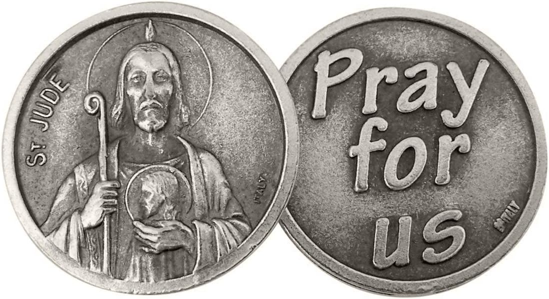 WJH Silver Tone Saint Jude Pocket Prayer Token Medal, 1 1/8 Inch