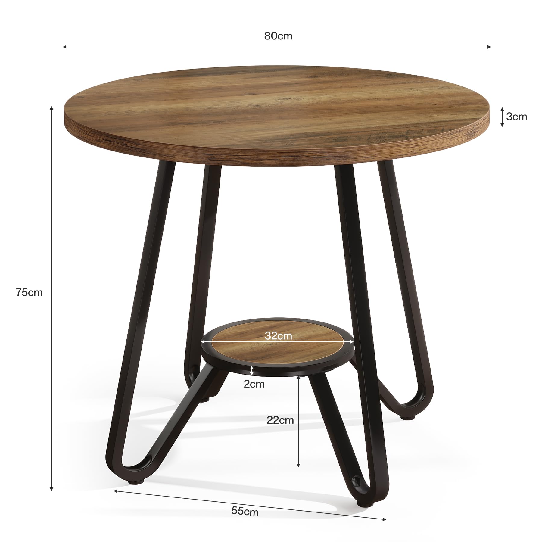 Tribesigns Runder Besprechungstisch 80×80×75 cm, Kleiner Konferenztisch für 2-4 Personen, Kompakter Holztisch für Büro und Arbeitszimmer, Braun