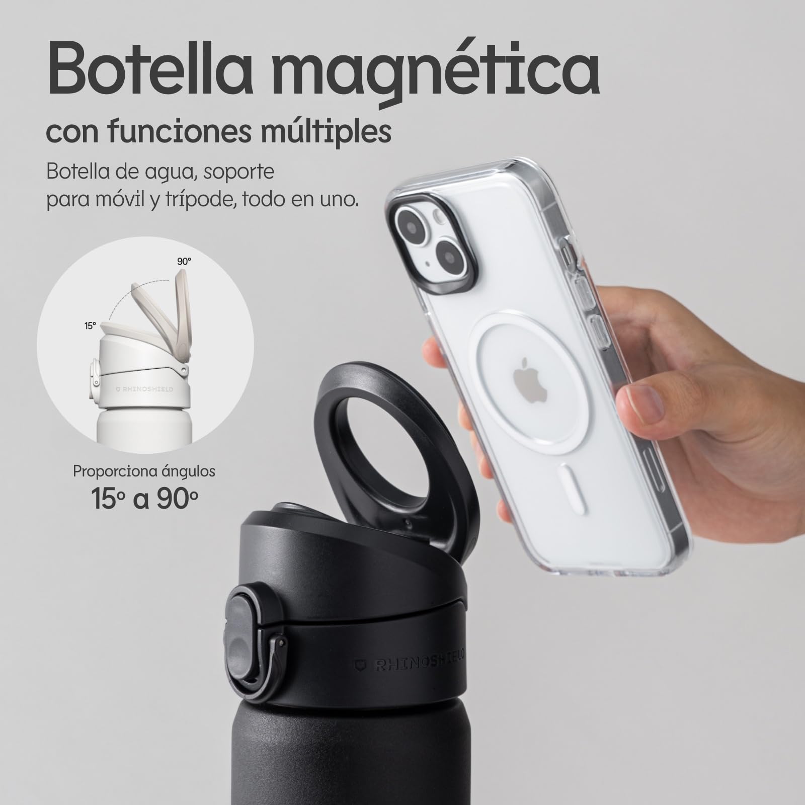 RhinoShield AquaStand Botella Térmica Compatible con MagSafe 700ml - Blanco | Acero inoxidable, botella deportiva sin pajita, asa compatible con MagSafe, trípode multiángulo y cierre hermético.