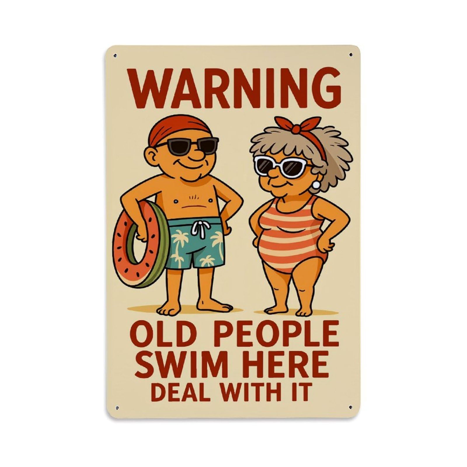 Enderetf Vintage Old People Swim Here Deal With It Tin Sign Metal Poster, Home Bar Garage Man Cave Cafe Indoor & Outdoor Wall Decoration 8X12inches
