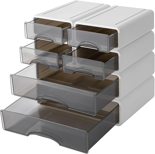 Miniatura 4 de Caja de almacenamiento apilable de oficina con cajones, caja de almacenamiento de escritorio de oficina con 6 cajones, organizador de cajones de