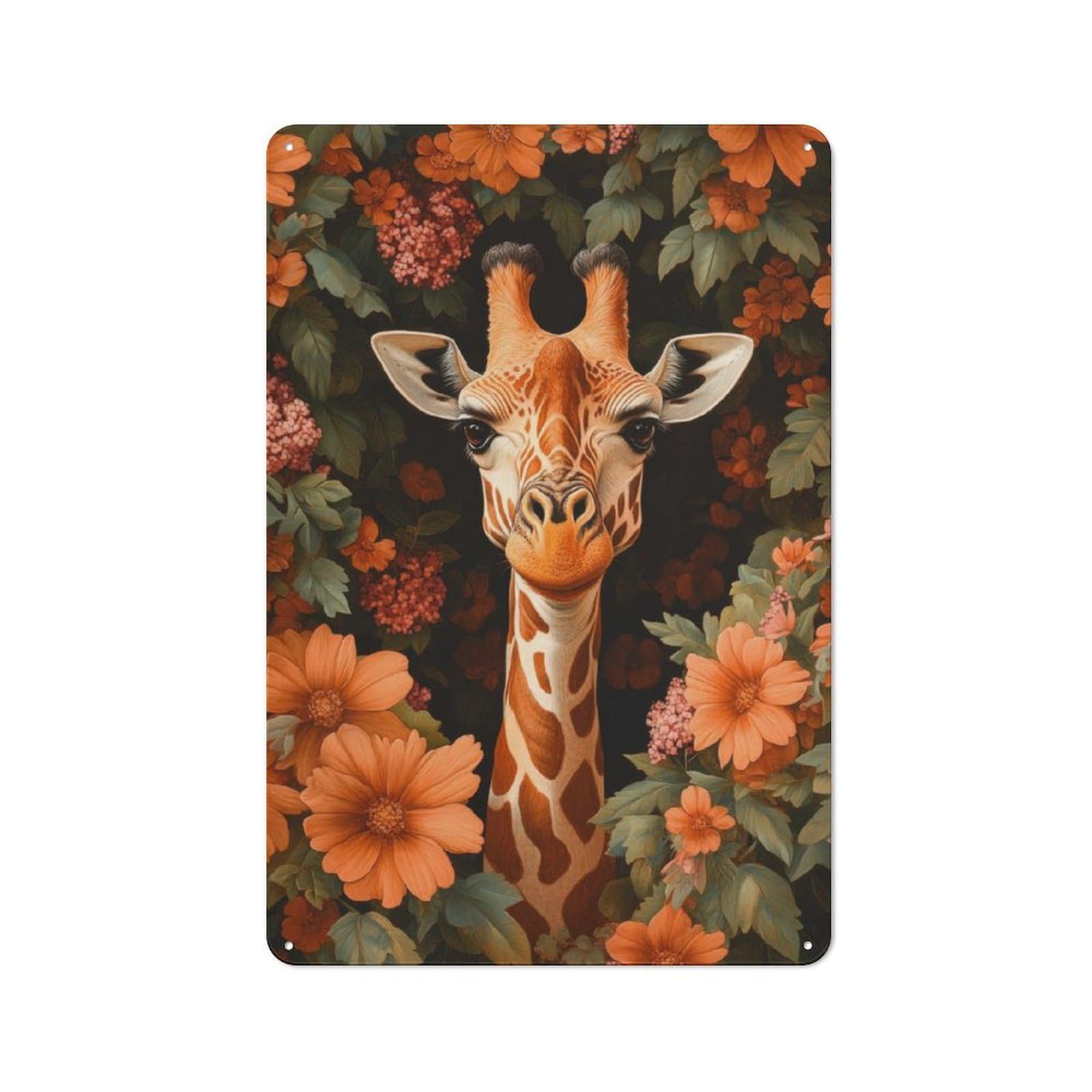 Giraffe in Bloom Vintage Metal Sign 30x20cm for Hobby Room Or Studio, Housewarming Present for People Styling Hobby Room And Studio