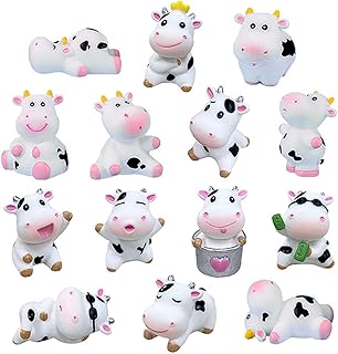 BLAPNK 14 Pcs Mini Cute Cow Animal Figures Toy Cake Toppers, Miniature Figurines Fairy Garden Moss Landscape DIY Terrarium Crafts Ornament, Decoration Christmas Birthday Gift, White (8-HMS-TR1)
