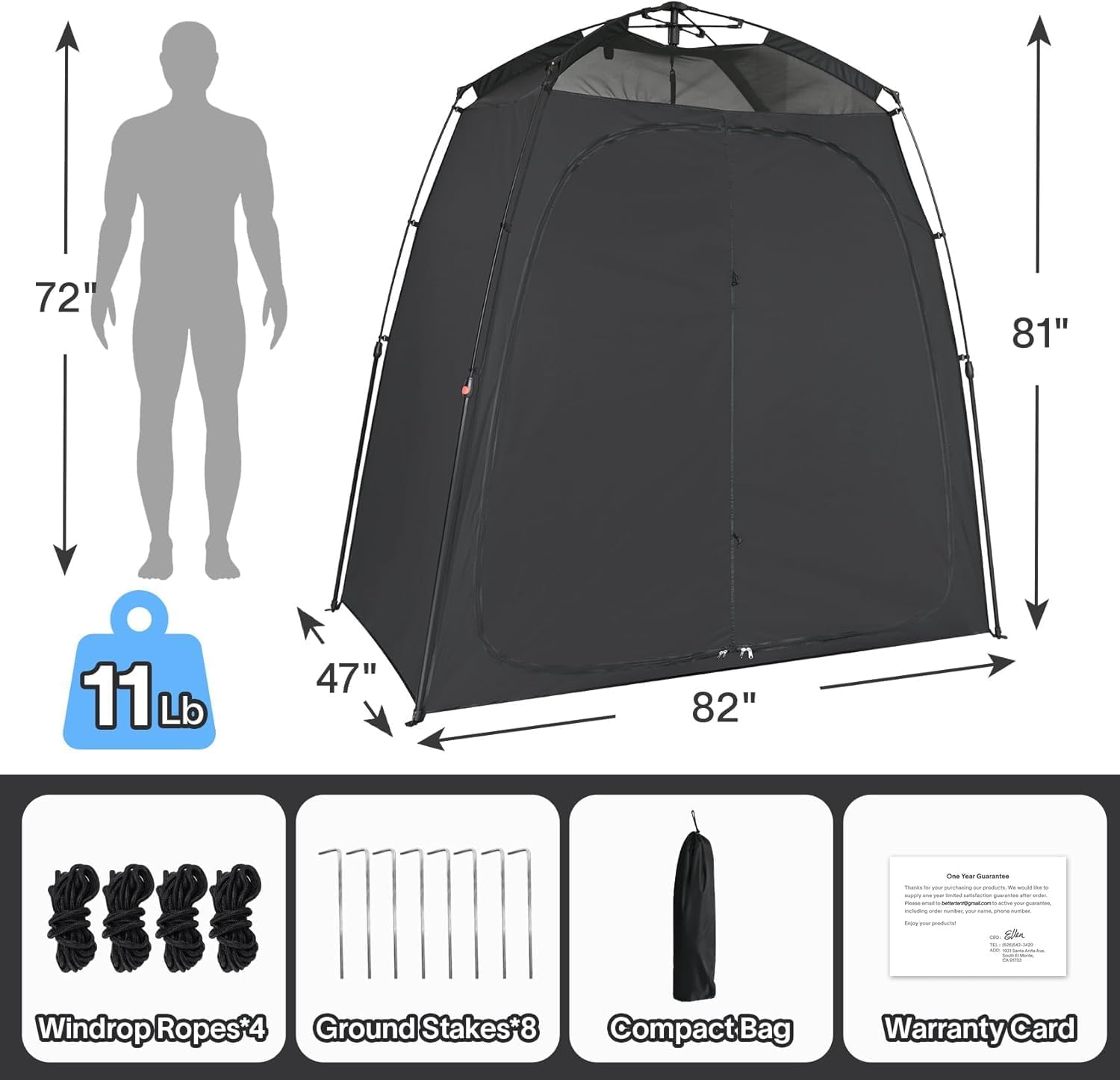 EighteenTek® Upgraded Shower Tents with Hub, Camping Privacy Tent, 2-Room Privacy Shelter with Floor & Dual Doors, Portable Camping Toilet & Changing Tent, 83" x 47" x 77.6"H