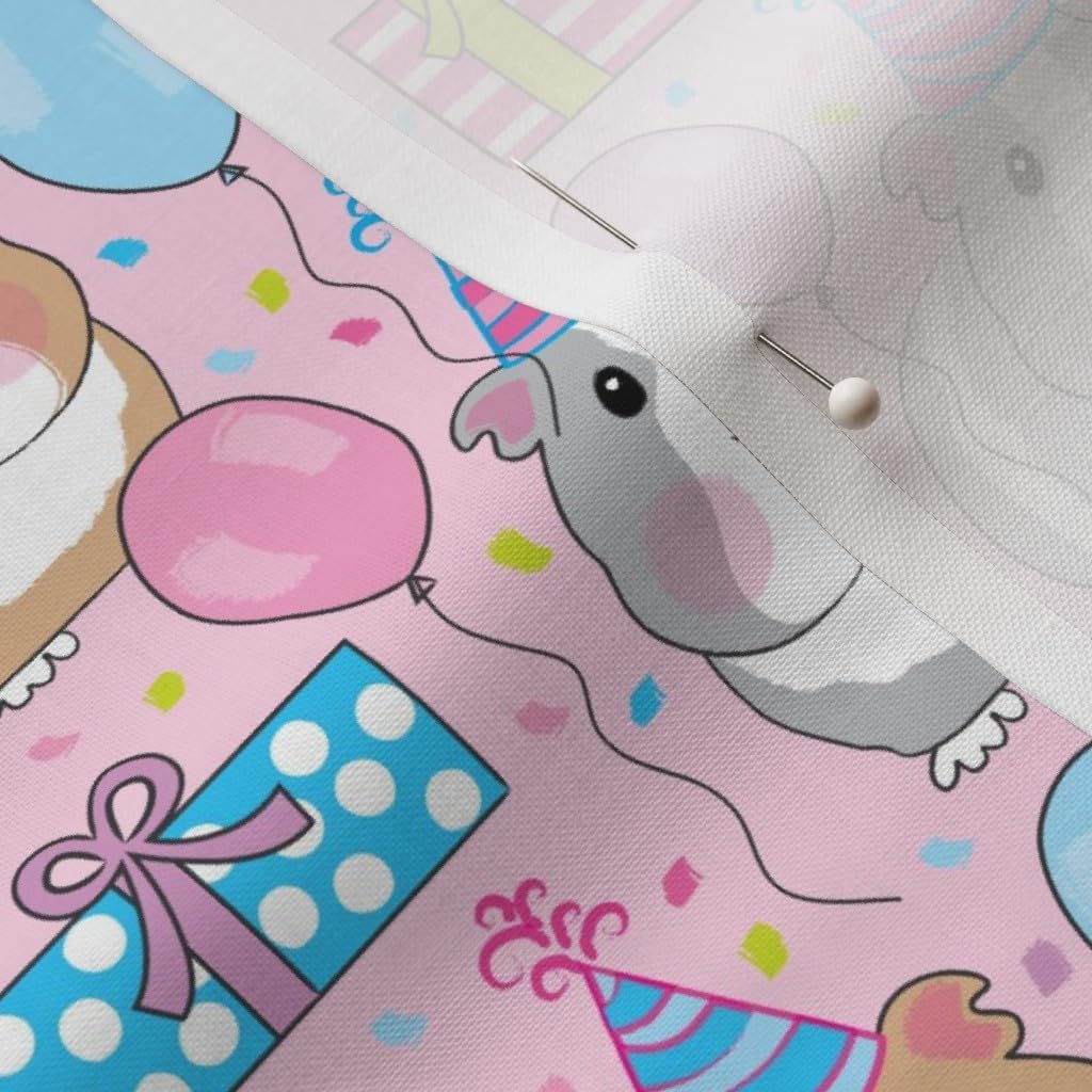 Spoonflower Fabric - Birthday Party Guinea Pigs Pink Celebration Balloons Cute Pig Presents Printed on Petal Signature Cotton Fabric by The Yard - Sewing Quilting Apparel Crafts Decor